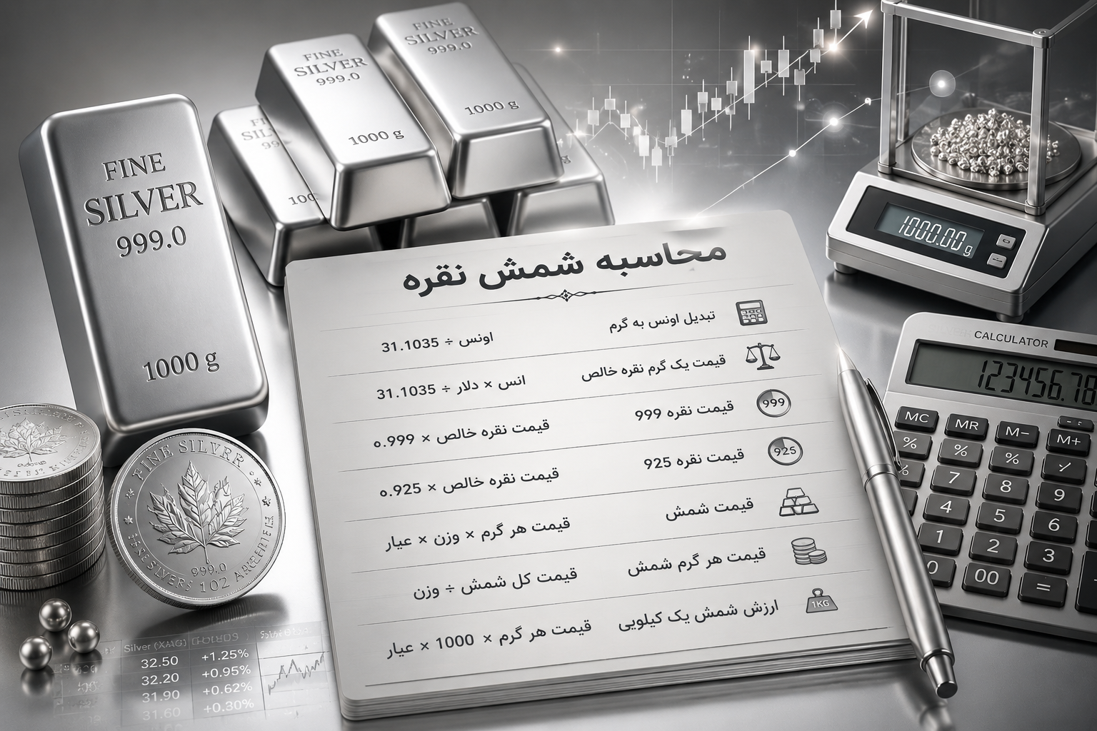 محاسبه قیمت شمش نقره