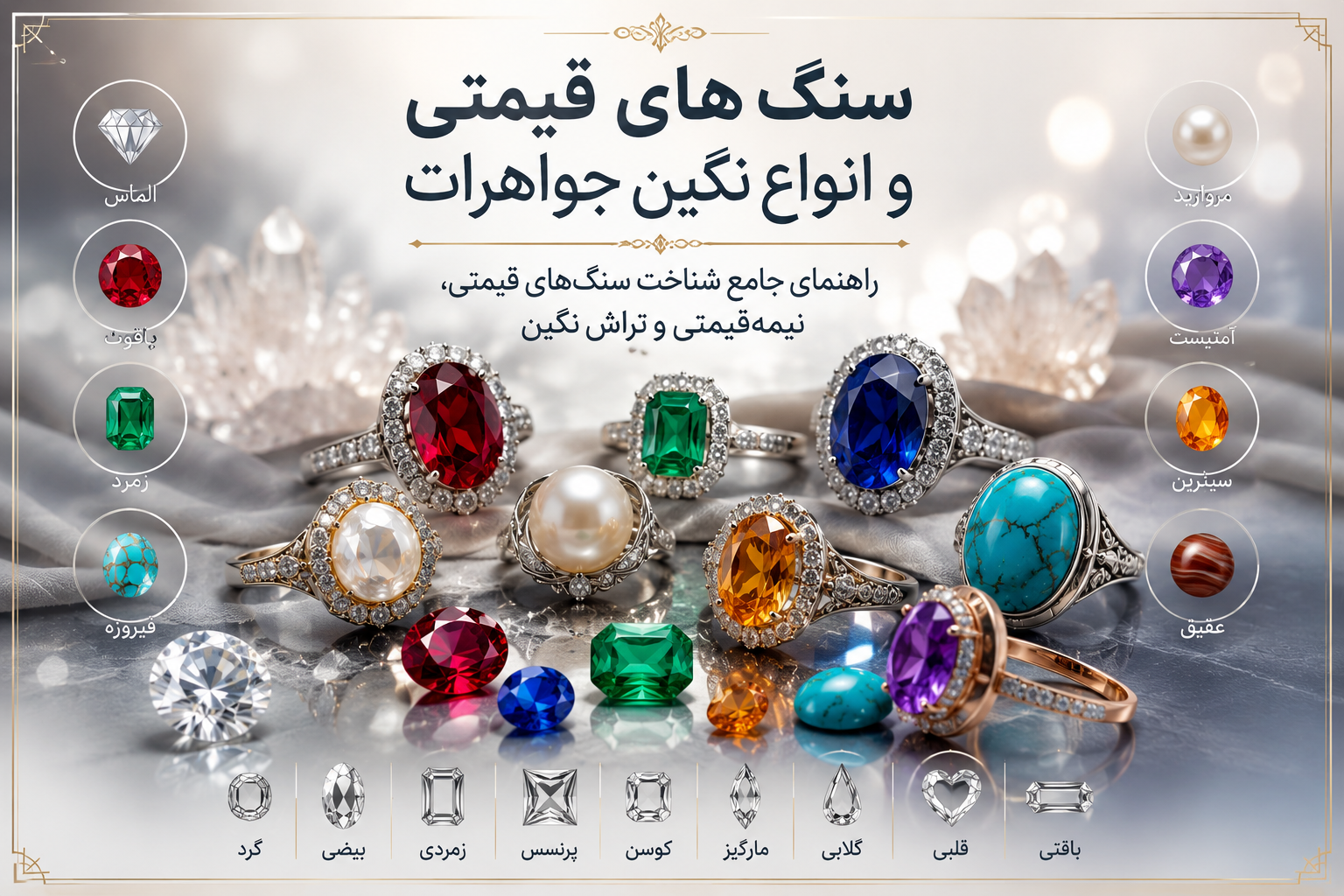 انواع نگین به کار رفته در جواهرات