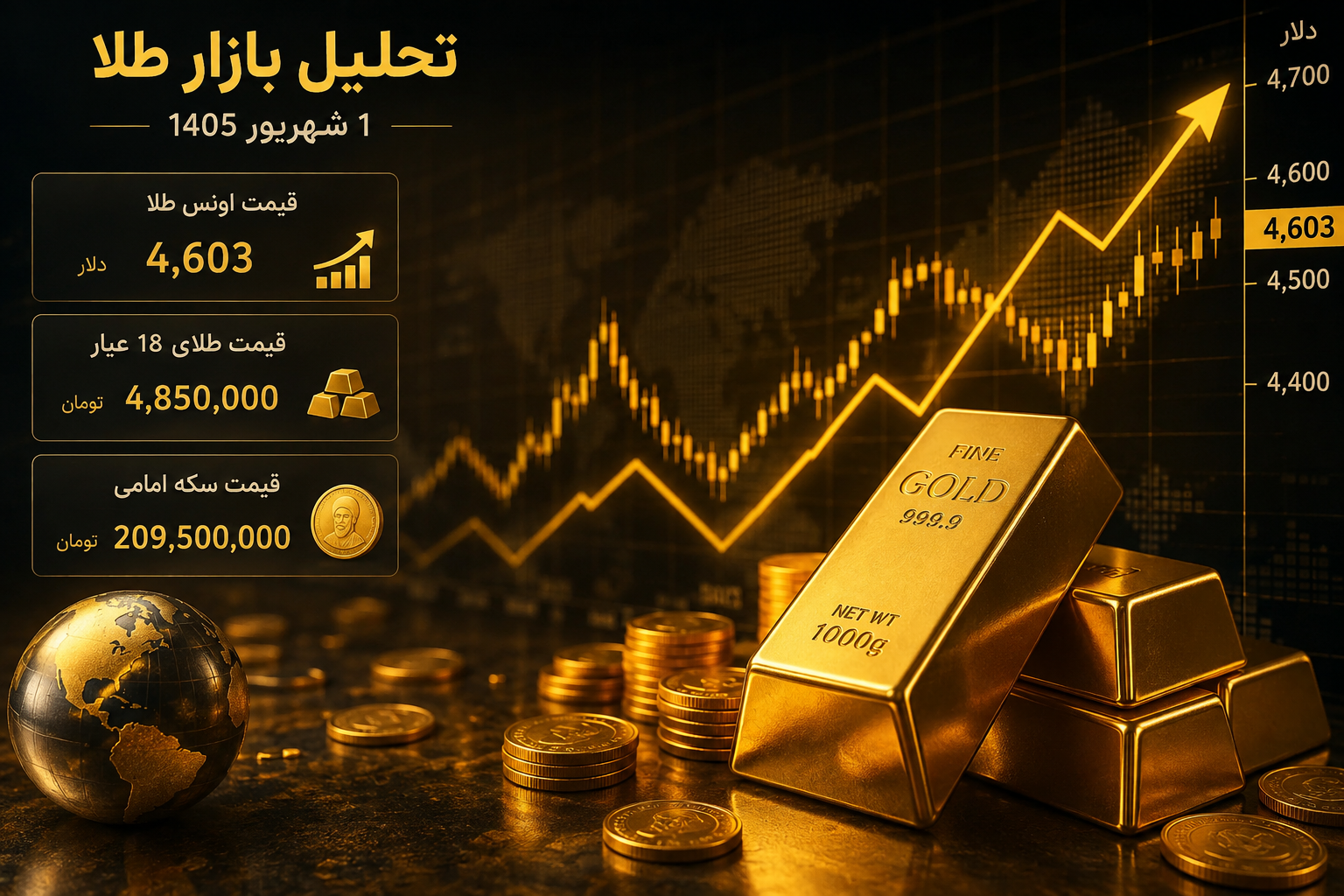 تحلیل بازار طلا امروز؛ یکشنبه 1 شهریور 1405