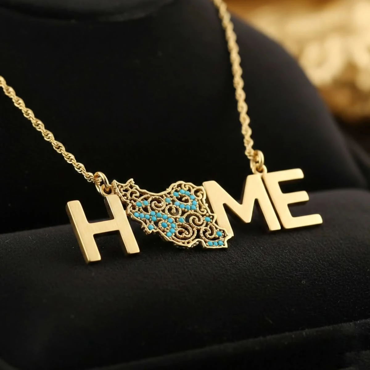 گردنبند طرح HOME با نقشه ایران میناکاری شده