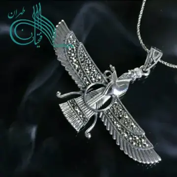 گردنبند نقره کار فروهر سیاه قلم با نگین مارکیز 