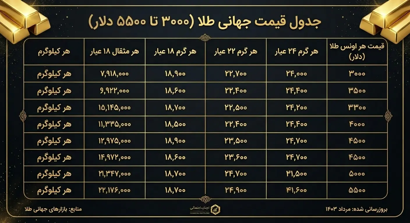 جدول قیمتی طلا از قیمت 3000 تا به امروز 